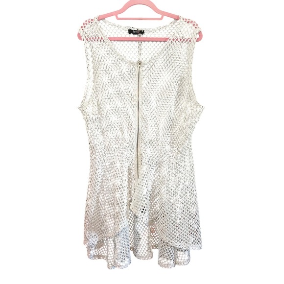 Triple Five Soul White Fishnet Sleeveless Zip Up‎ Festival Rave Dress Plus - Picture 1 of 4
